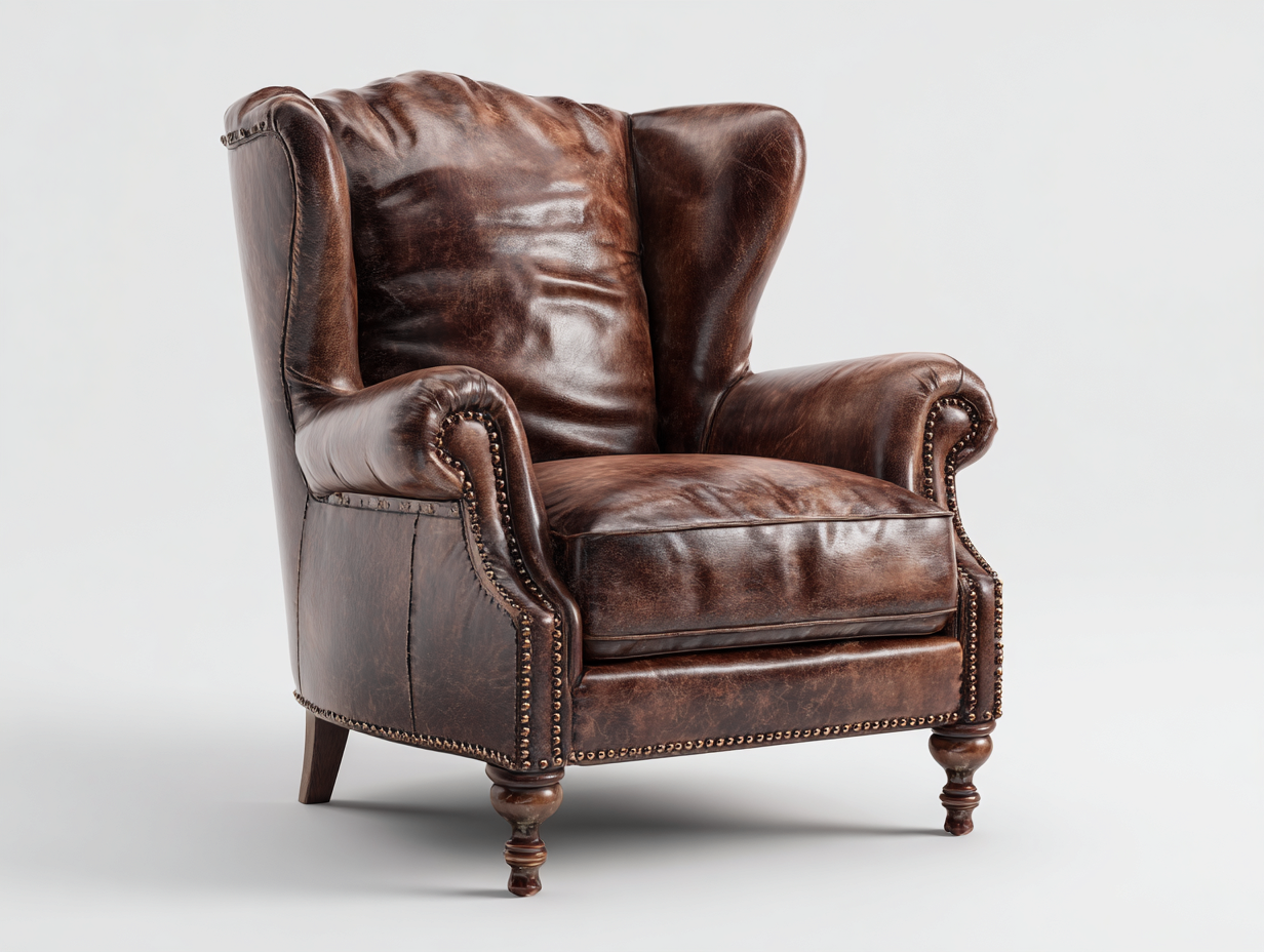Wingback Armchair leather upholstered solid wood 85x90x105 cm - brown - classic lounge seating-Sofagoio