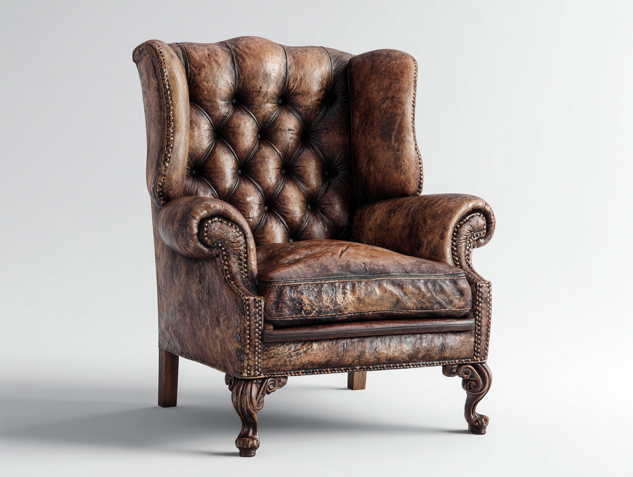 Wingback Armchair leather upholstered armchair 78x85x110 cm - brown - classic wingback design-Sofagoio