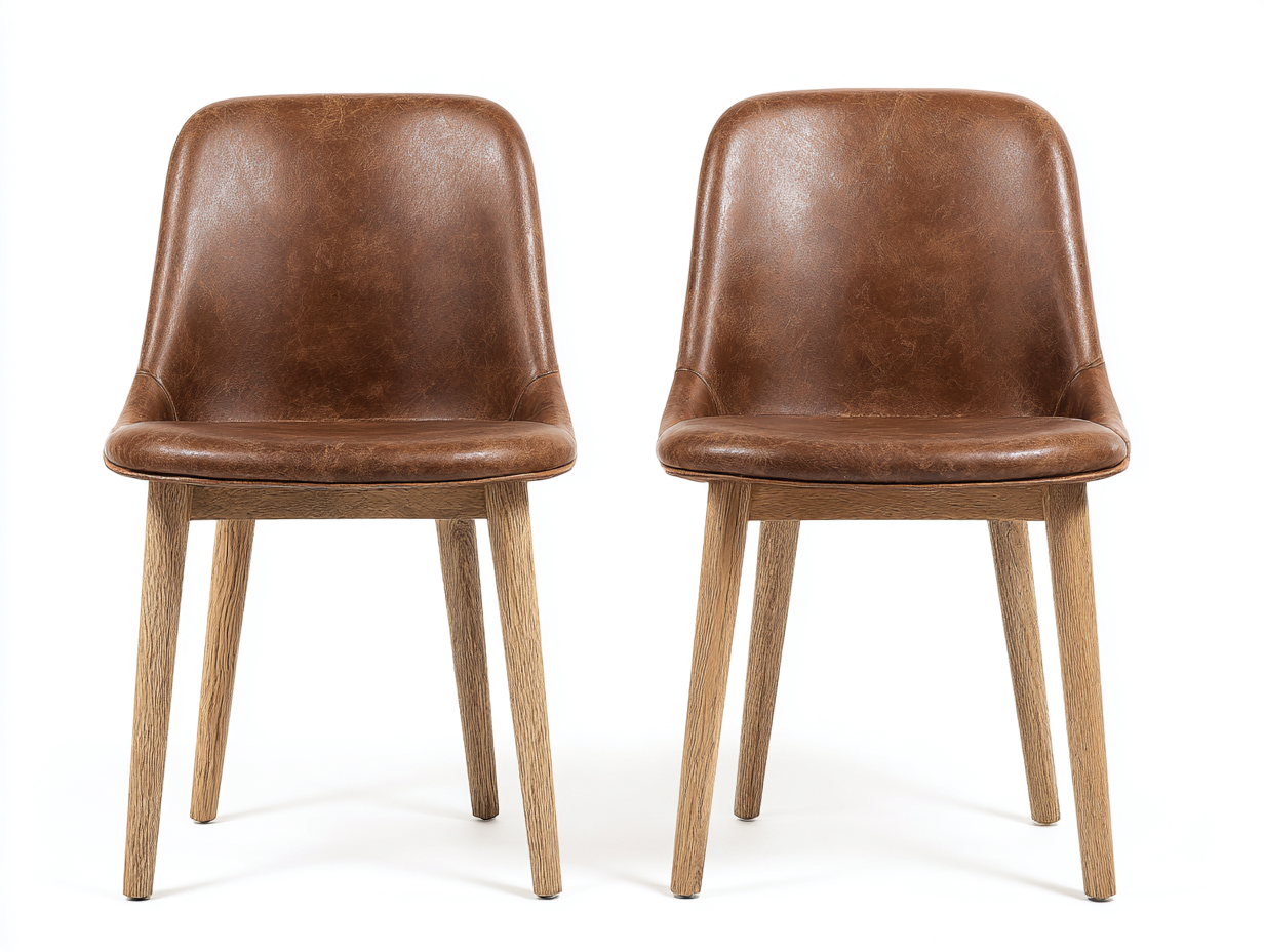 Dining Chair leather upholstery wooden legs 50x55x82 cm - brown - classic dining seating-Sofagoio
