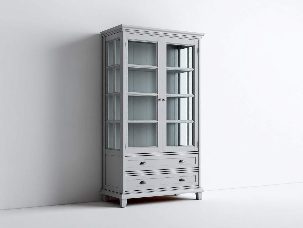 Display Cabinet glass door wooden storage unit 95x40x185 cm - light grey - classic display design-Sofagoio
