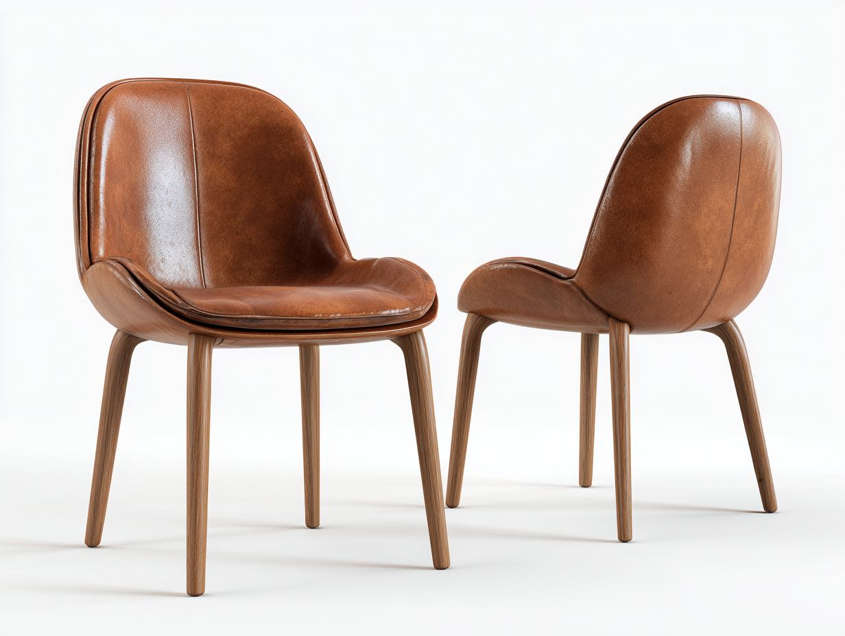 Dining Chair leather seat wooden legs 55x56x83 cm - brown - modern dining design-Sofagoio