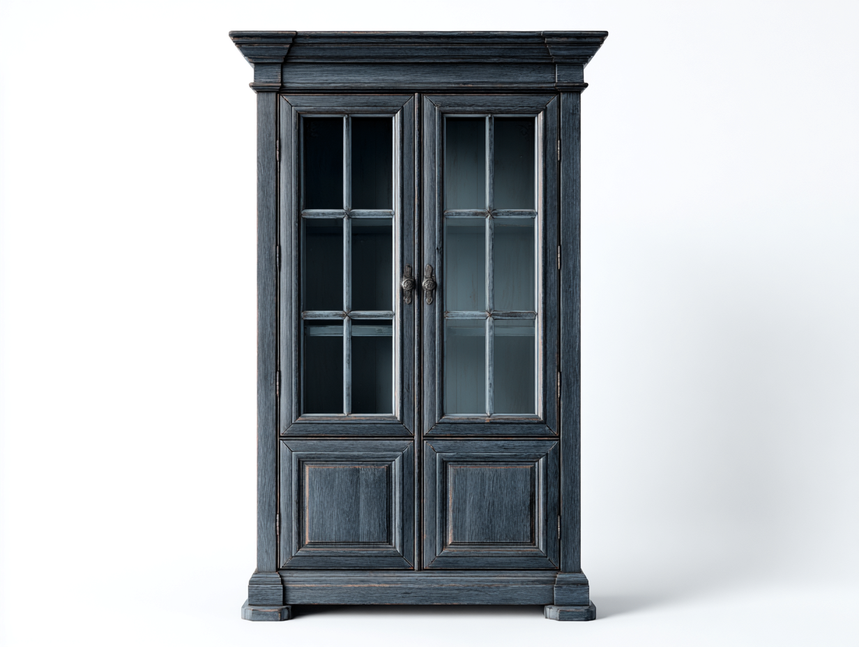 Display Cabinet solid wood glass doors 90x45x180 cm - dark blue - classic storage display-Sofagoio