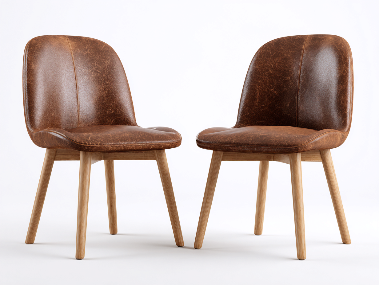 Dining Chair Upholstered Leather 54x58x80 cm - Brown - Wooden Legs-Sofagoio