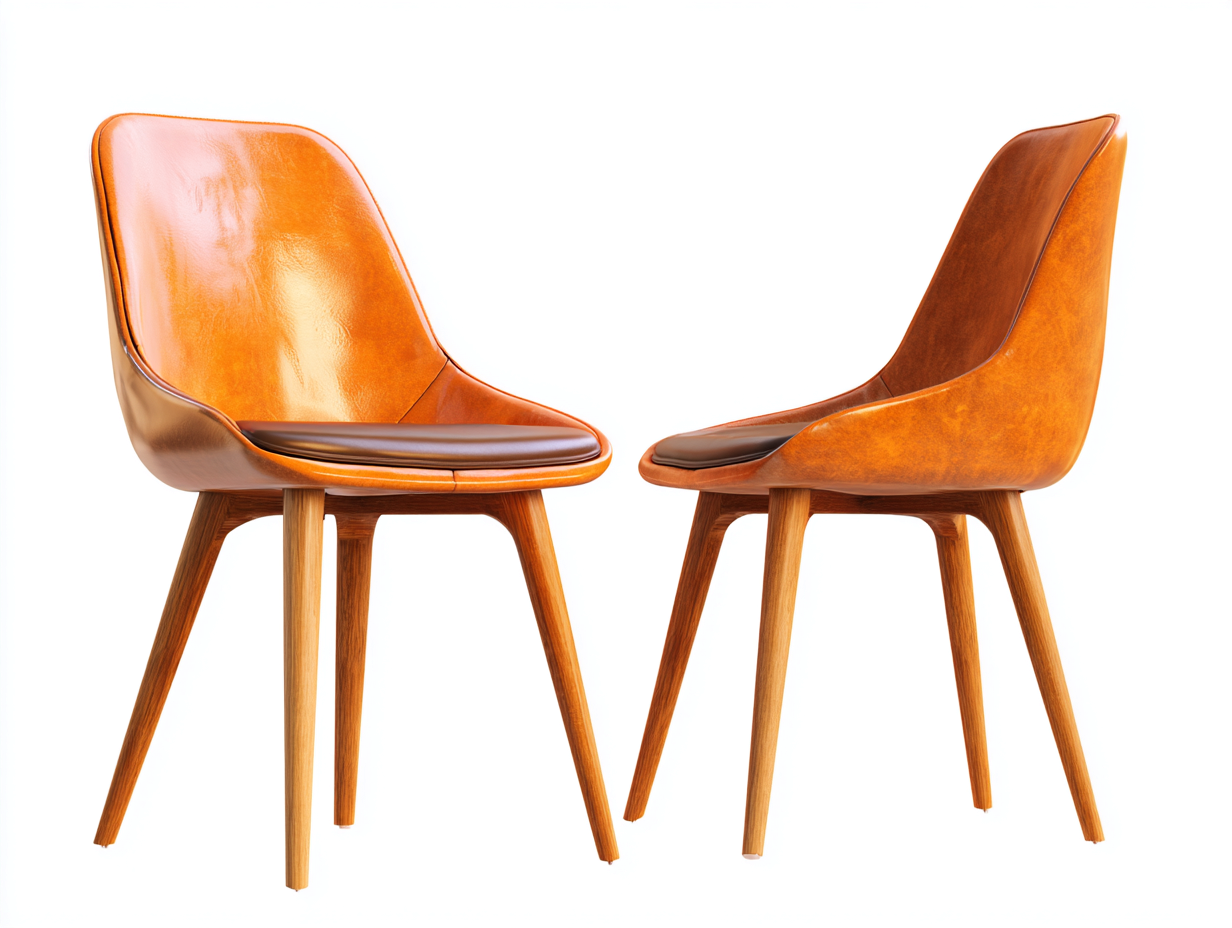 Dining Chair Upholstered Leather 55x60x82 cm - Brown - Wooden Legs-Sofagoio