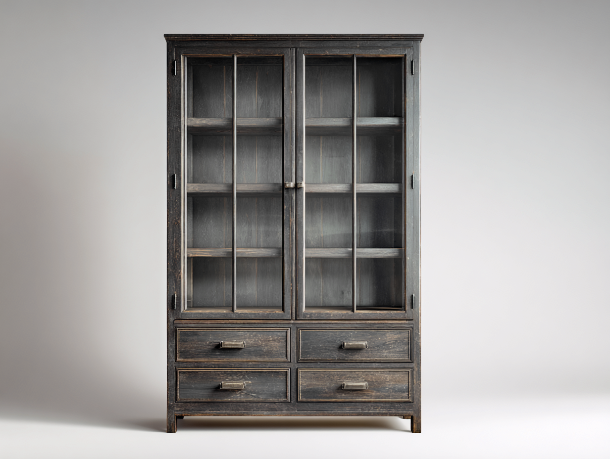 Display Cabinet Glass Doors 90x45x190 cm - Dark Wood - Vintage Style-Sofagoio