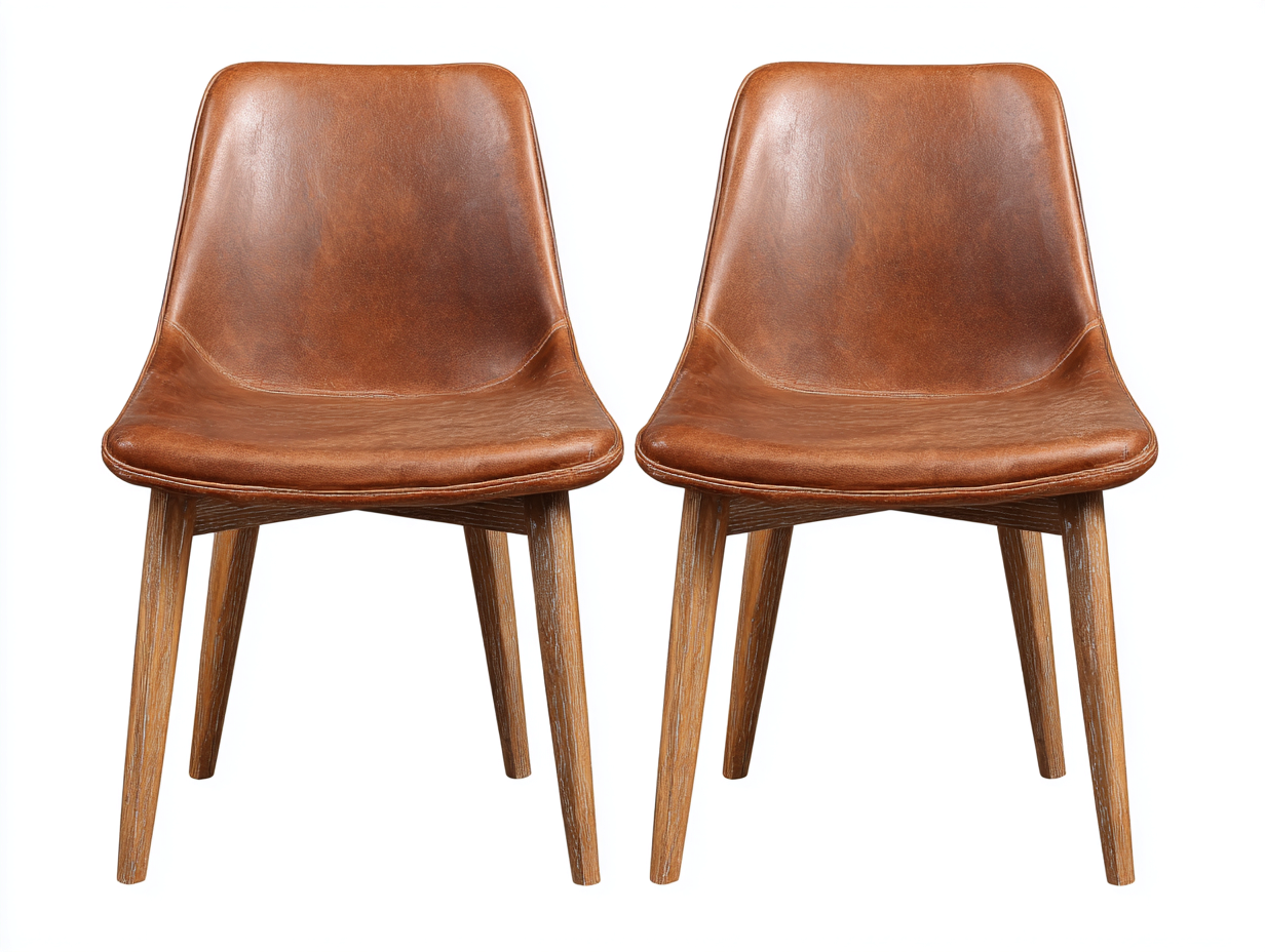 Dining Chair leather upholstered solid wood 52x54x80 cm - brown - modern dining seating-Sofagoio