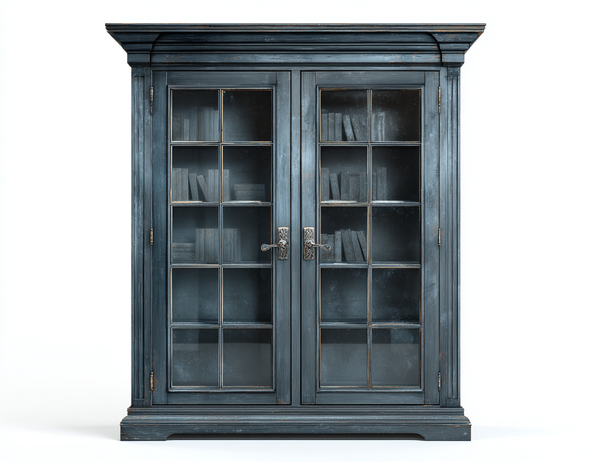 Display Cabinet glass door wooden storage unit 110x45x190 cm - blue - classic display design-Sofagoio