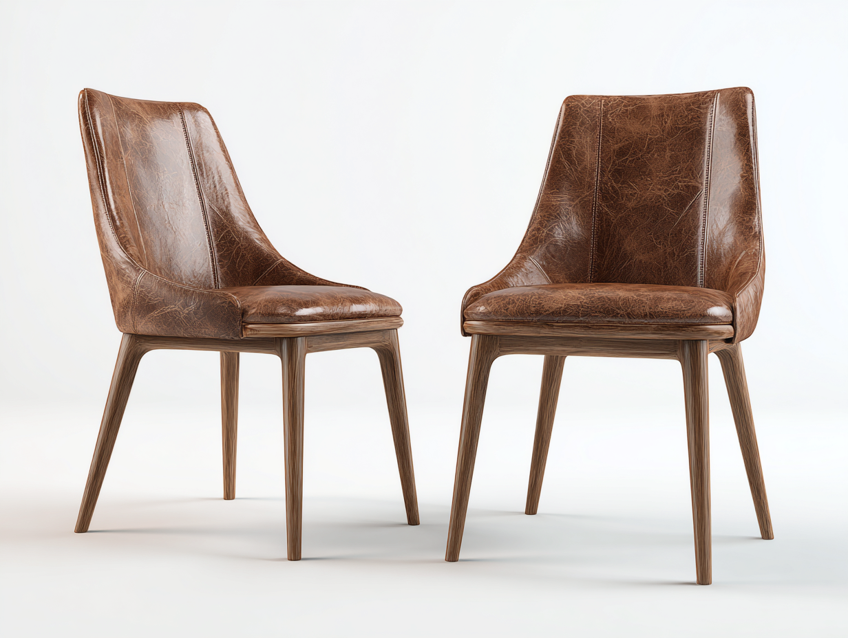 Dining Chair leather upholstery wooden legs 52x56x84 cm - brown - modern dining seating-Sofagoio