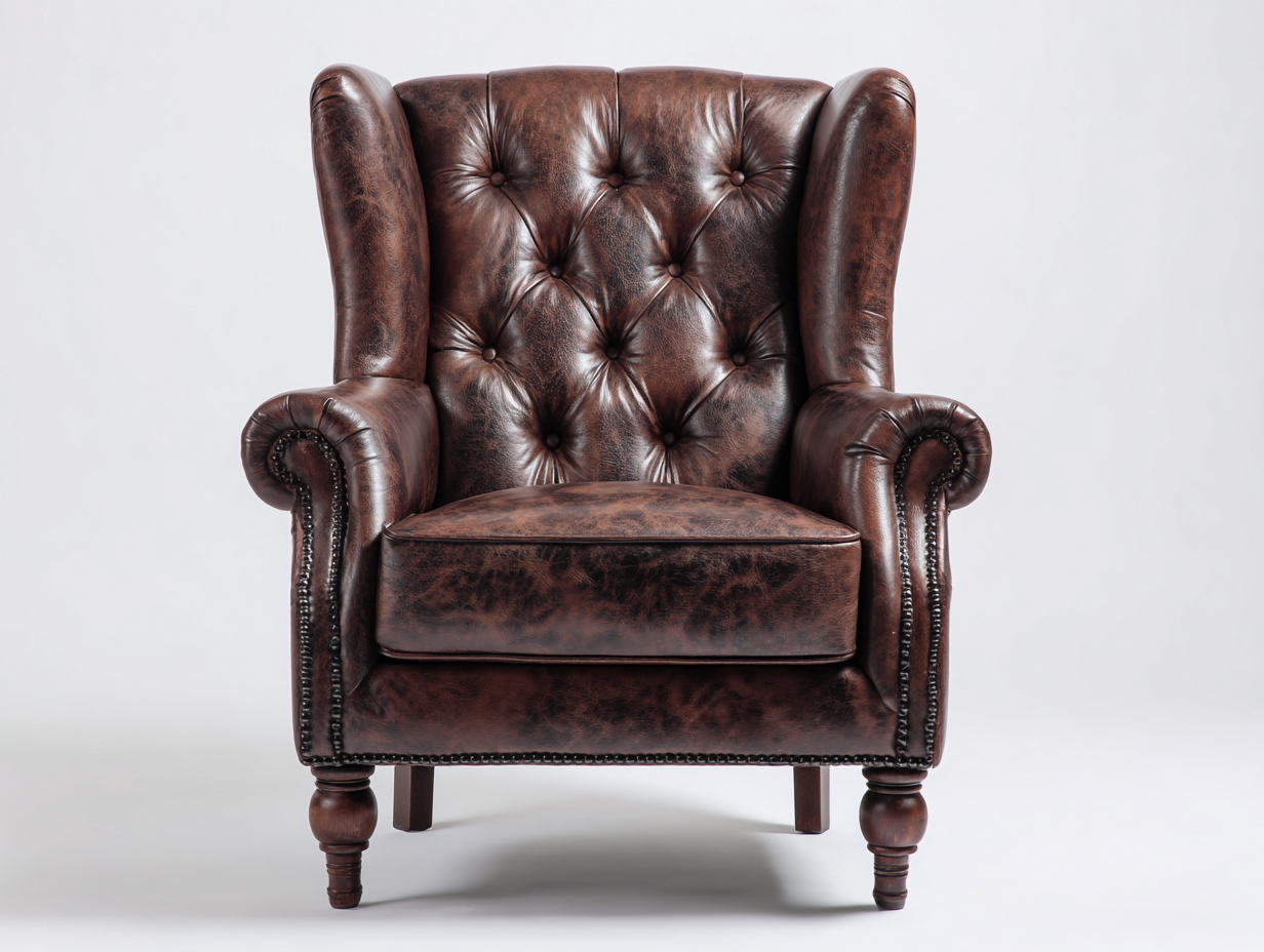 Wingback Armchair leather upholstered lounge chair 88x92x108 cm - dark brown - classic tufted design-Sofagoio