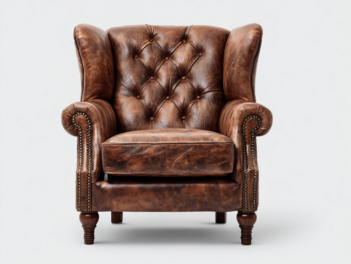 Wingback Armchair leather upholstered solid wood 90x92x108 cm - brown - classic lounge seating-Sofagoio
