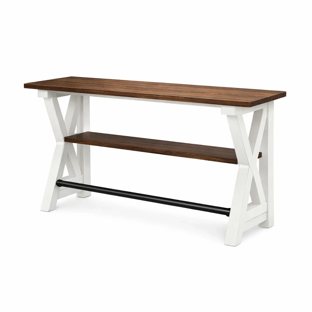 Farmhouse Bar Table with Shelf  Walnut Brown