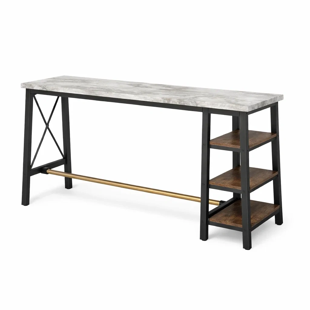 Industrial Bar Table with Storage Shelves Light Grey-formfocal