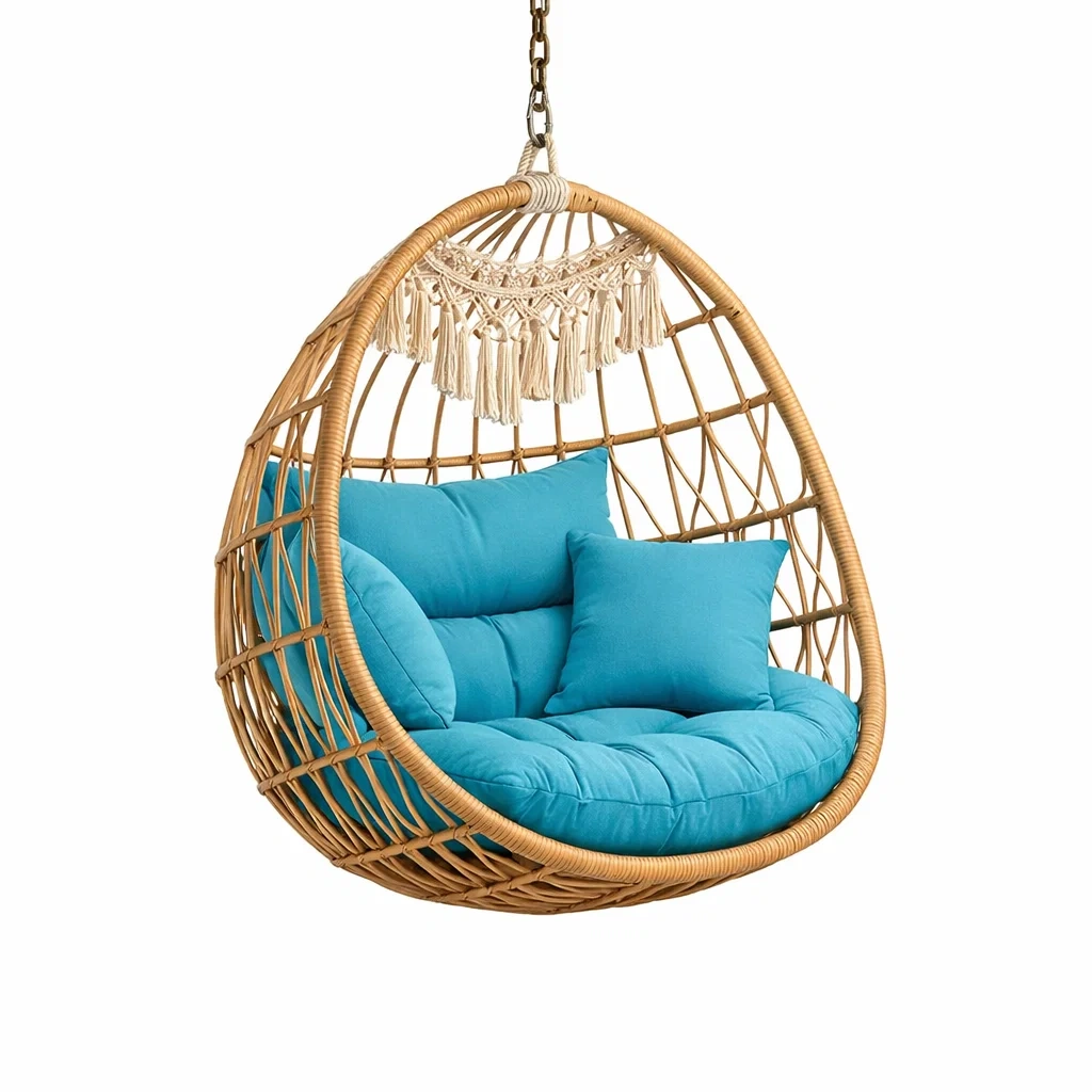Rattan Hanging Egg Chair with Tassel Detail-formfocal