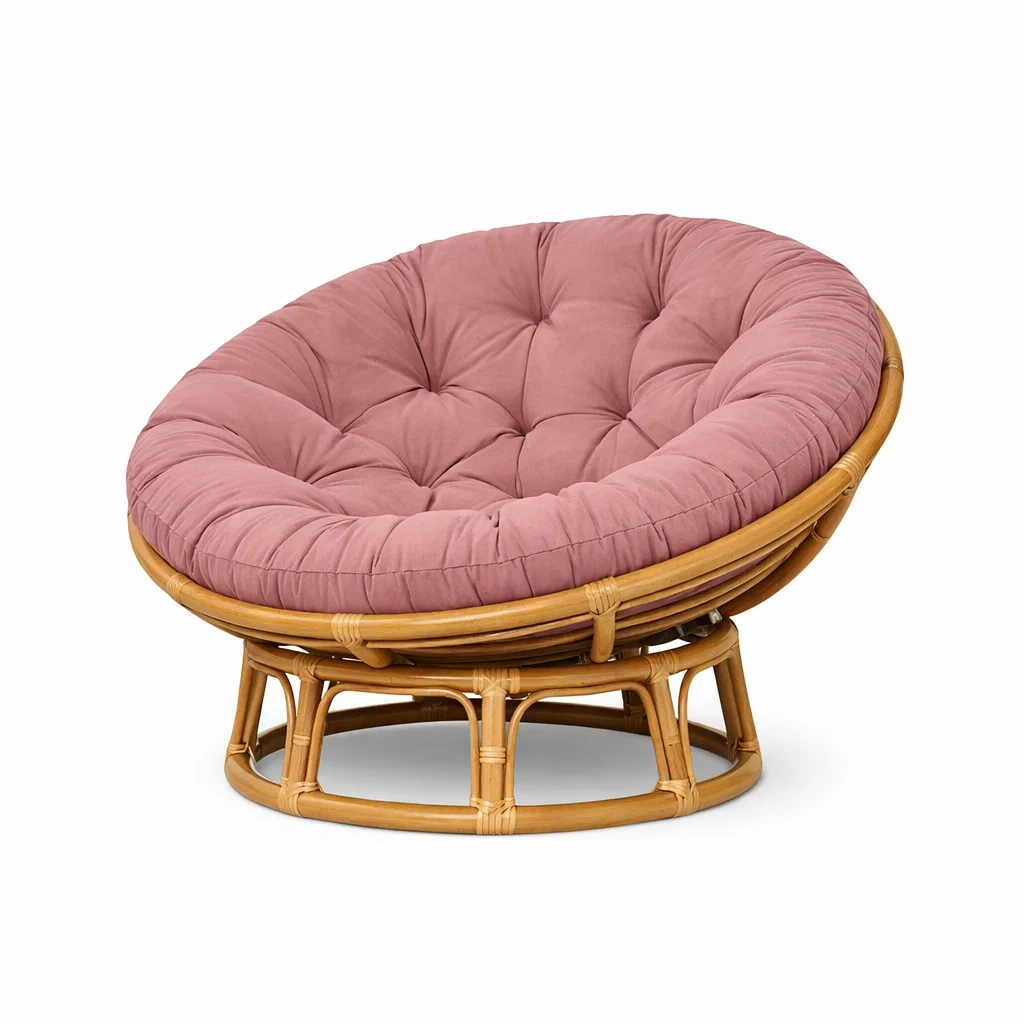 Papasan Lounge Chair Natural Bamboo / Blush Pink Cushion-formfocal