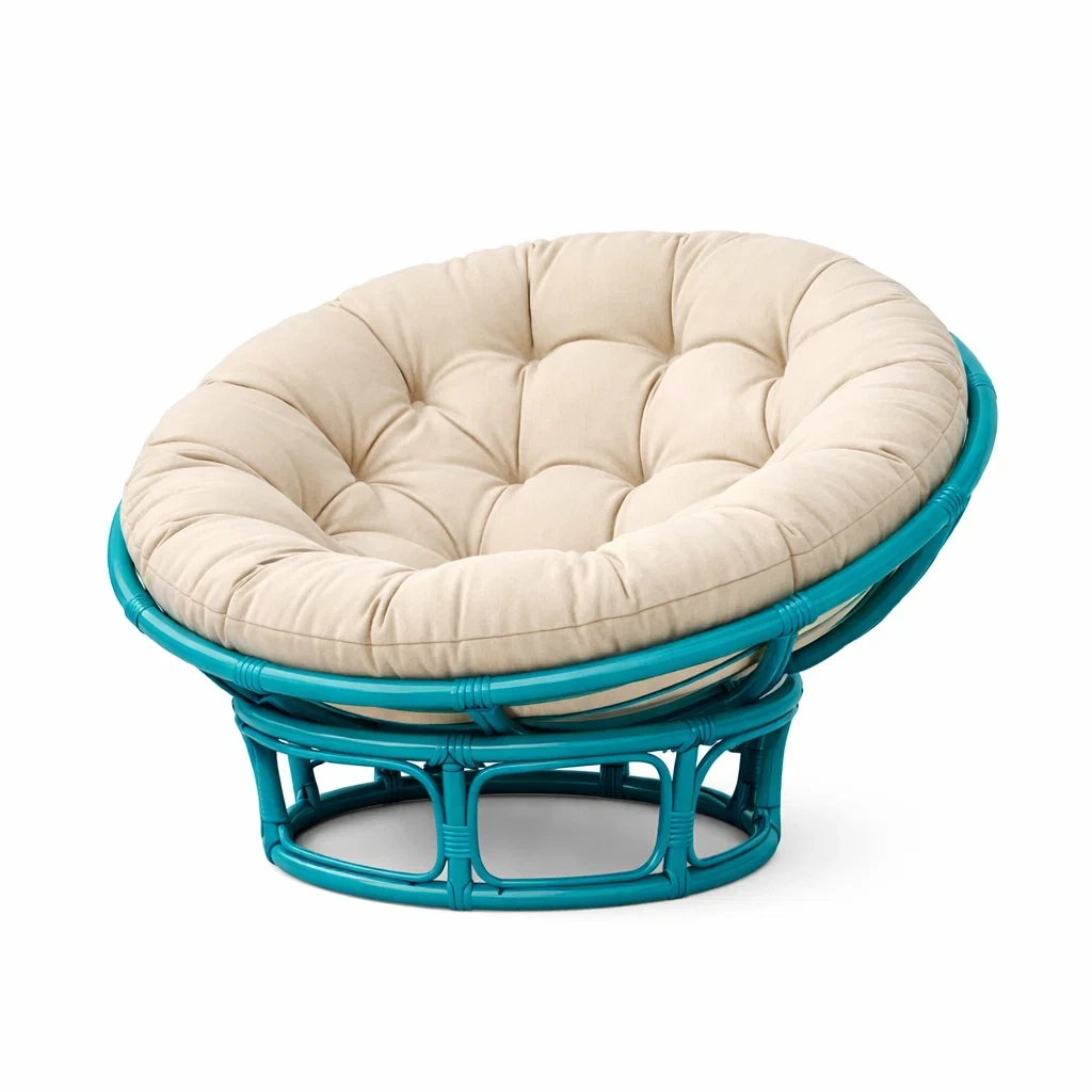 Papasan Lounge Chair C Teal Frame / Cream Cushion-formfocal