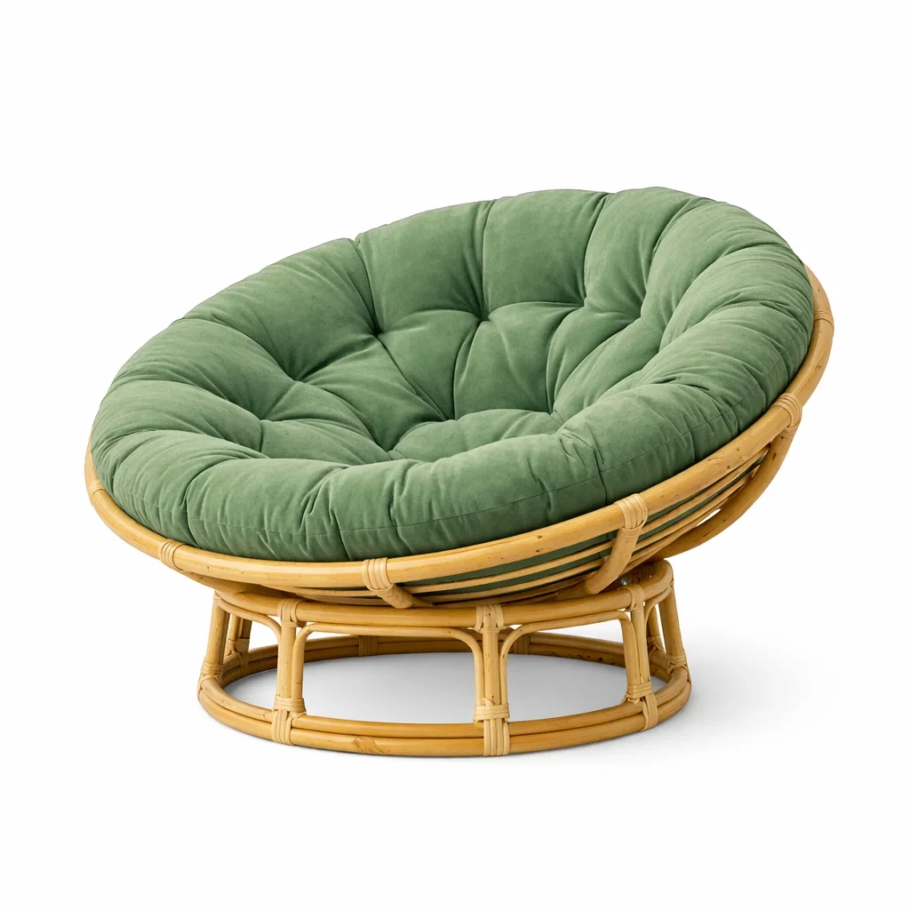 Papasan Lounge Chair Natural Bamboo / Green Cushion-formfocal