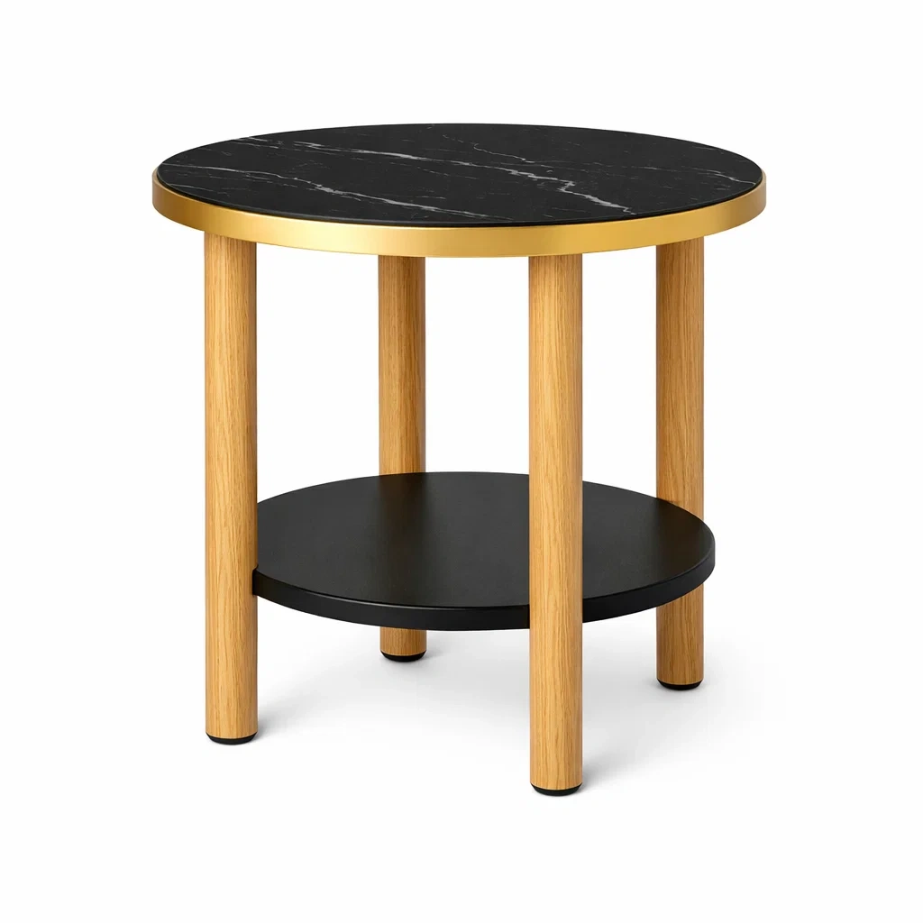 Round Side Table with Lower Shelf-formfocal