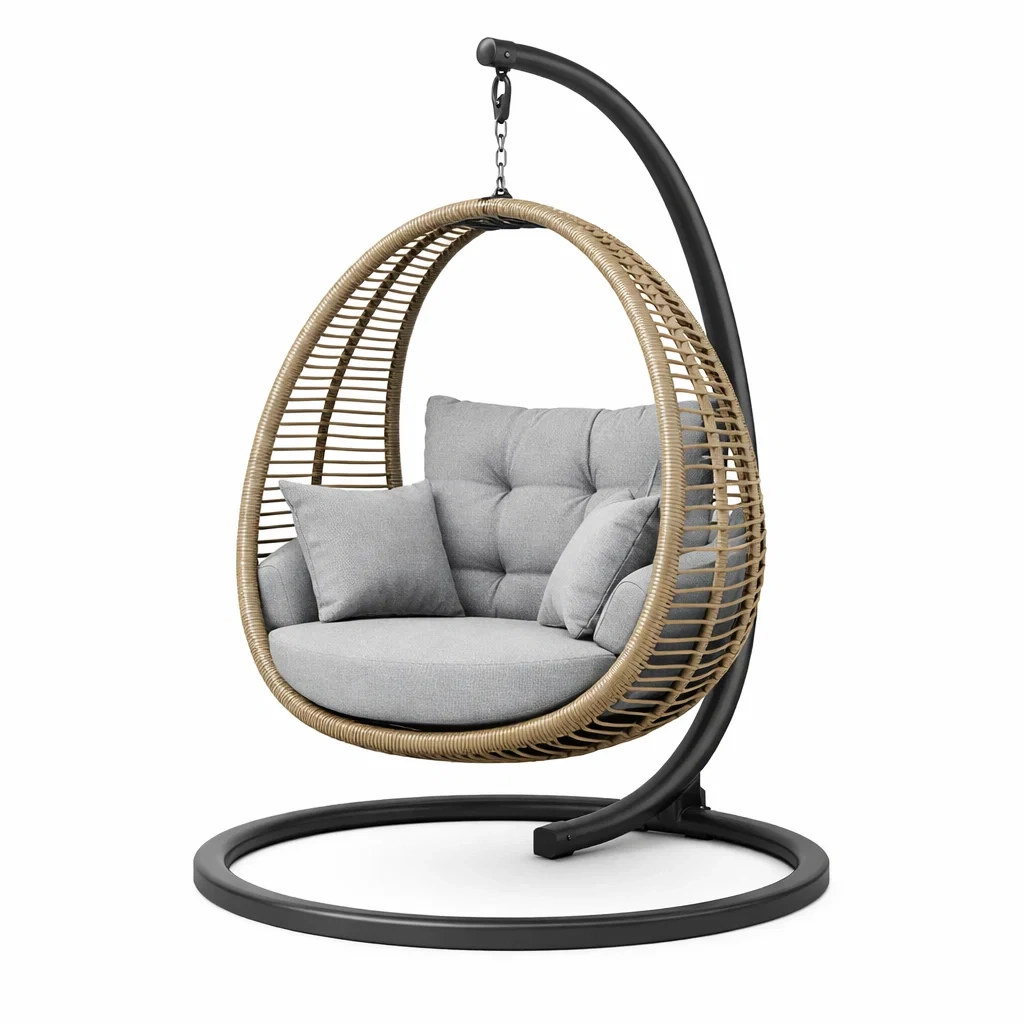 Hanging Egg Chair with Stand C Natural Brown-roommeld