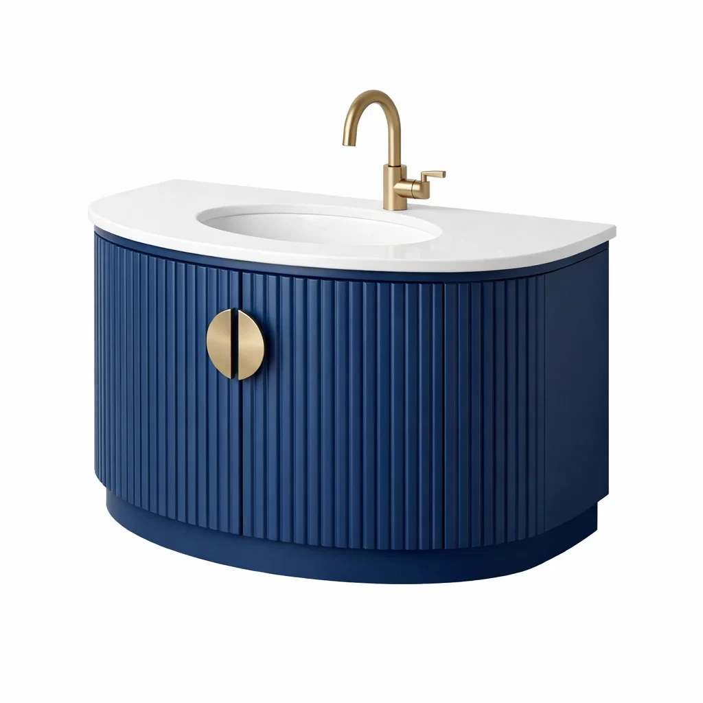 Navy Blue Ribbed Bathroom Vanity with Oval Basin-roommeld