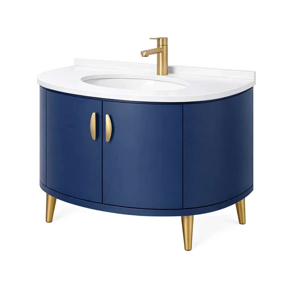 Curved Blue Bathroom Vanity with Double Doors-roommeld