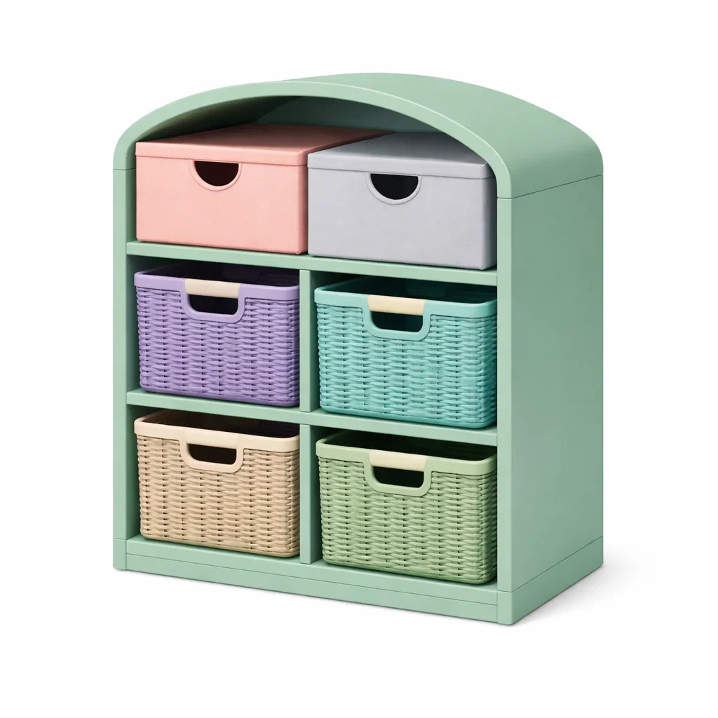 Kids Storage Cabinet with Woven Baskets-roommeld