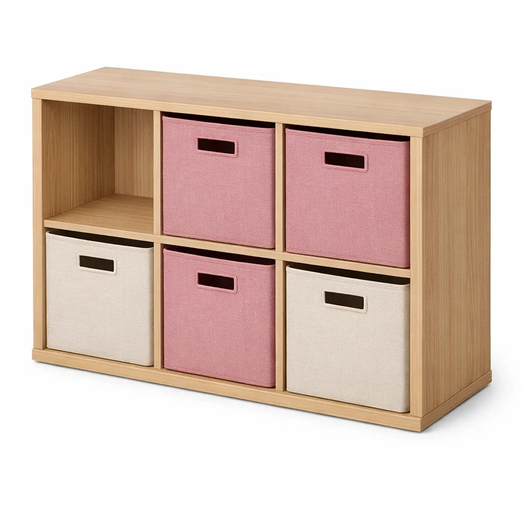 Wooden Storage Organizer with Fabric Boxes-roommeld