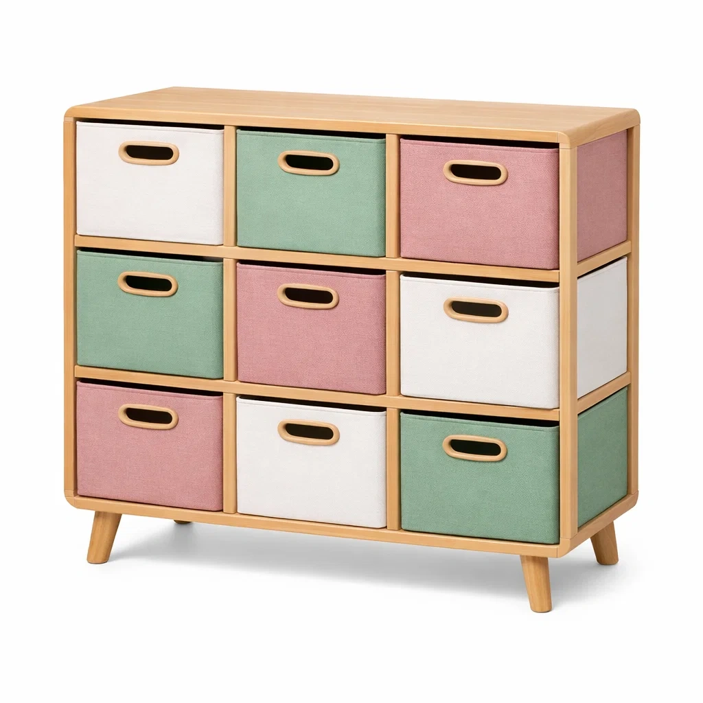 Multi-Bin Wooden Storage Cabinet with Fabric Drawers-roommeld