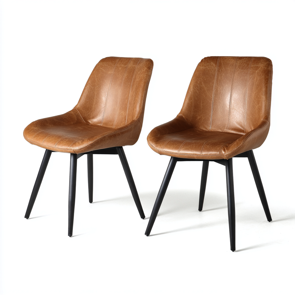 Dining Chair Faux Leather Upholstered Metal Legs 55x55x85 cm - Brown-Black - Modern Dining Seating-Nestupbay