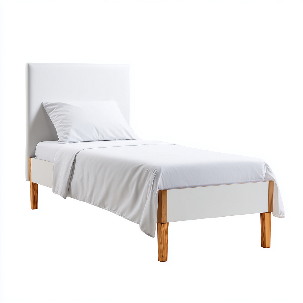 Single Beds Upholstered Headboard Wooden Legs 200x95x105 cm - White - Modern Bedroom Design-Nestupbay