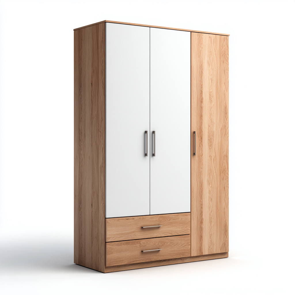 Wardrobes Storage Cabinet with Mirror 120x55x200 cm - Natural Wood-White - Modern Bedroom Wardrobe-Nestupbay