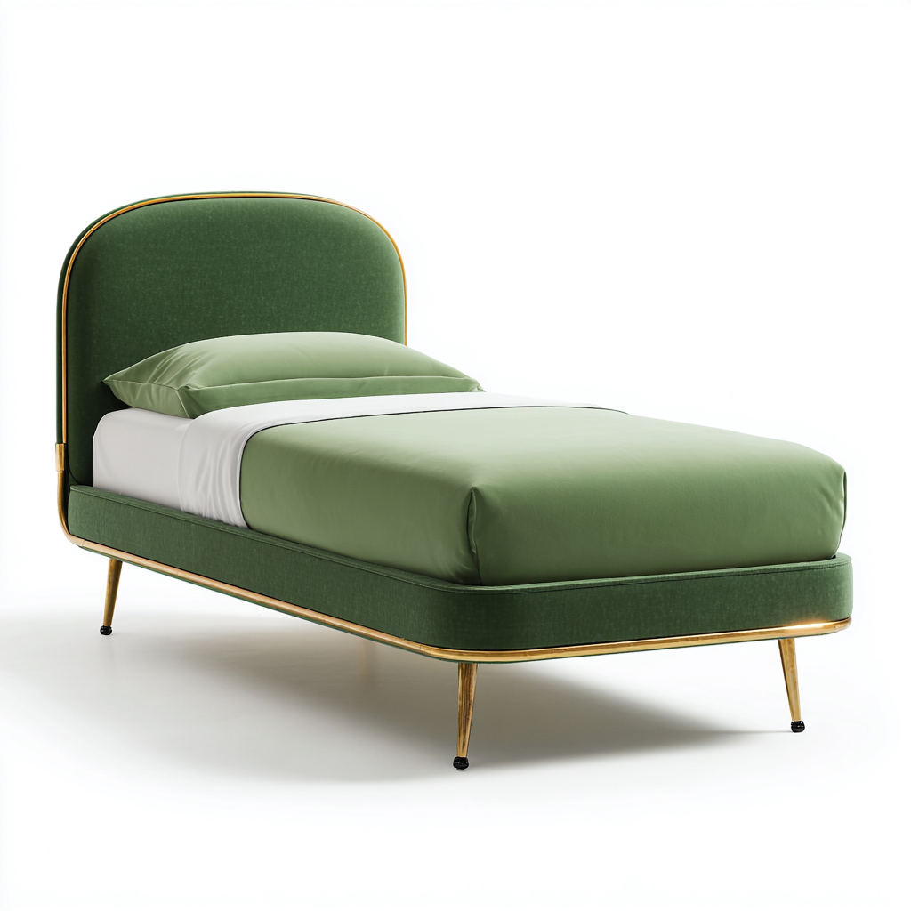 Single Beds Fabric Upholstered Solid Wood Legs 200x95x105 cm - Green - Modern Bedroom Design-Nestupbay