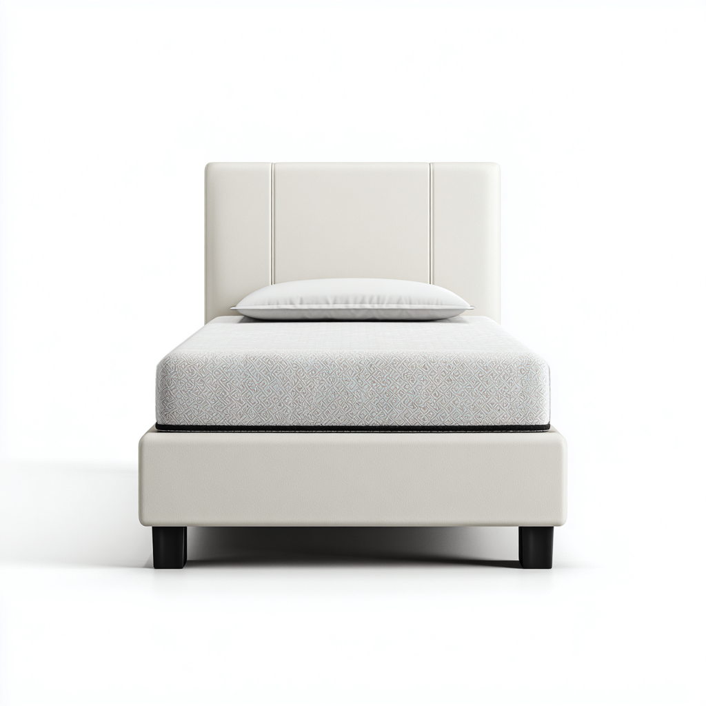 Single Beds Fabric Upholstered Solid Wood Legs 200x95x105 cm - Cream - Modern Bedroom Design-Nestupbay