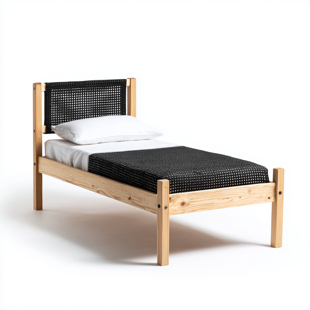 Single Beds solid wood frame 200x100x95 cm - natural-black - modern minimalist bedroom design-Nestupbay