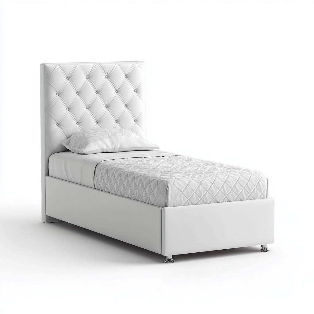 Single Beds Upholstered Frame 200x100x120 cm - White - Modern Bedroom Design-Nestupbay