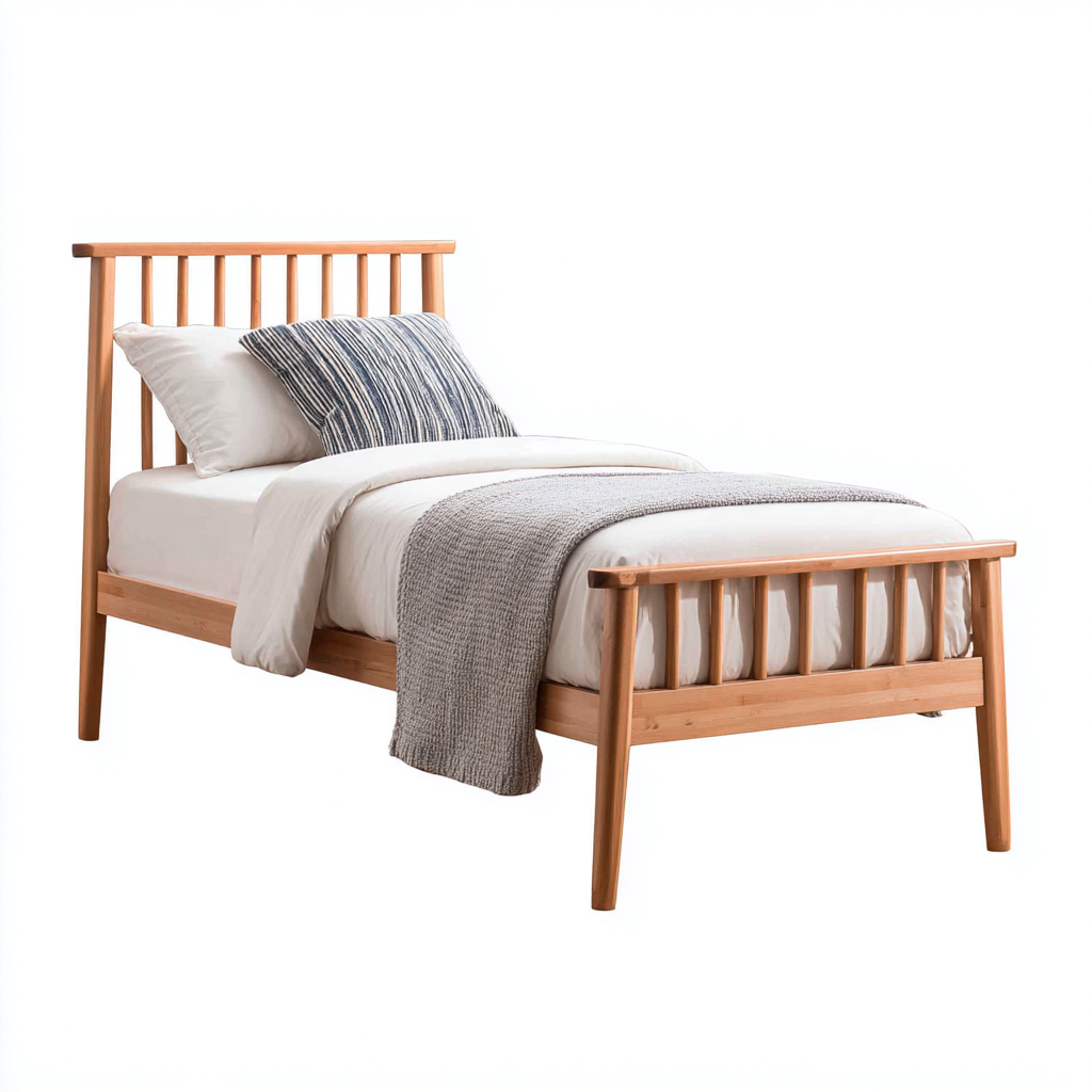 Single Beds Solid Wood Slatted Frame 200x100x95 cm - Natural Wood - Modern Bedroom Design-Nestupbay