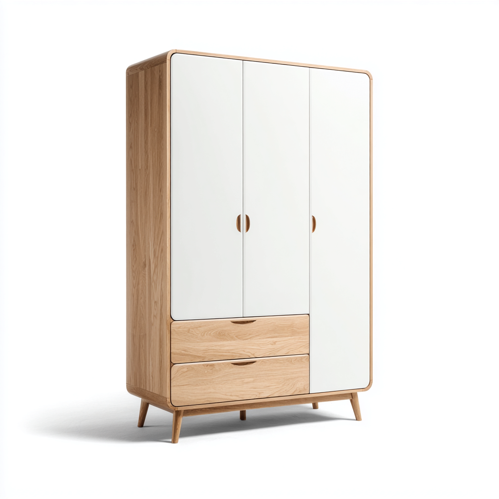 Wardrobes Engineered Wood Solid Wood Base 120x55x190 cm - White-Natural - Modern Bedroom Storage-Nestupbay