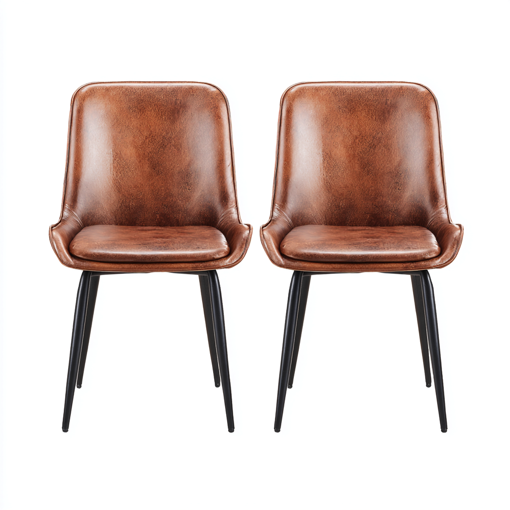 Dining chair upholstered leather set 50x55x85 cm - brown - modern dining seating-Nestupbay