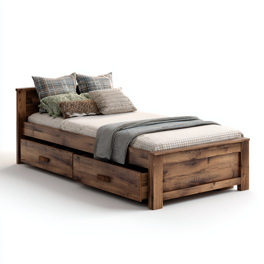 Single Bed solid wood frame with storage 200x100x90 cm - brown - modern bedroom design-Nestupbay
