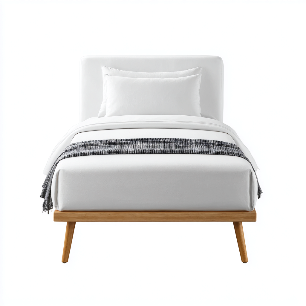 Single Bed upholstered headboard wooden legs 200x100x90 cm - white - modern bedroom design-Nestupbay