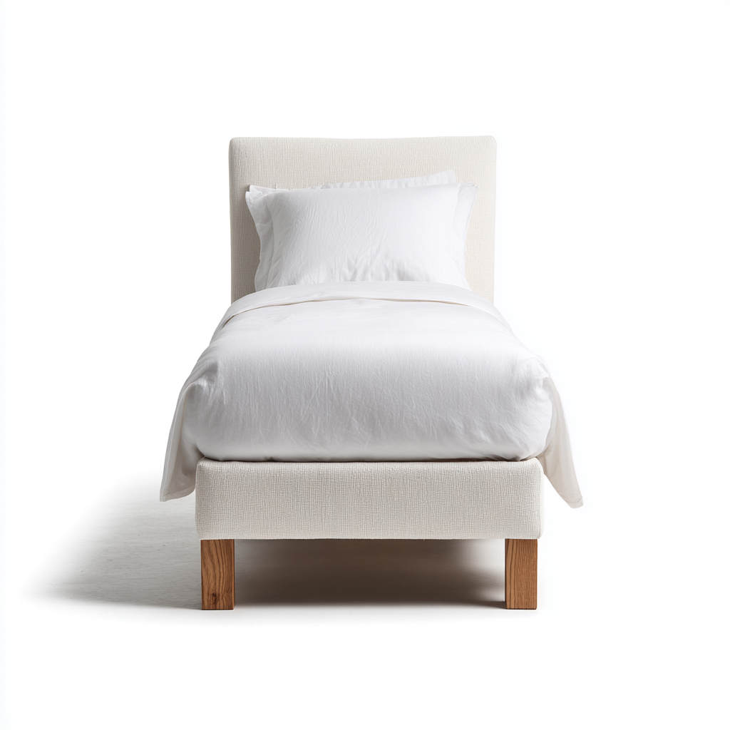 Single Beds fabric upholstered 200x100x105 cm - beige-natural wood - modern bedroom comfort-Nestupbay