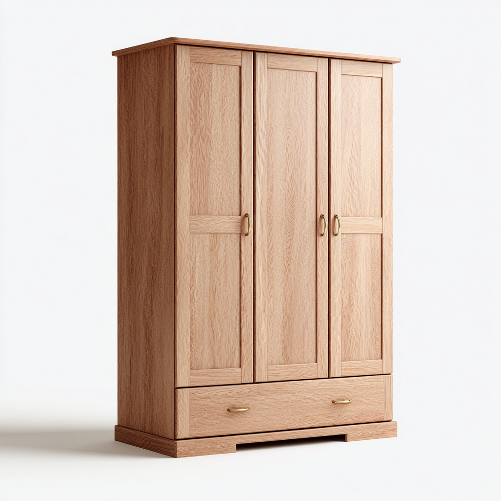 Wardrobe wooden cabinet with drawer 150x60x190 cm - light brown - modern bedroom storage-Nestupbay