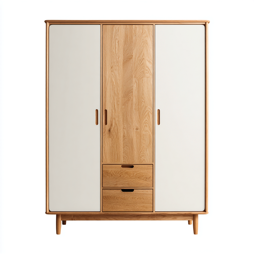 Wardrobes wood structure 120x55x190 cm - natural wood-white - modern bedroom storage-Nestupbay