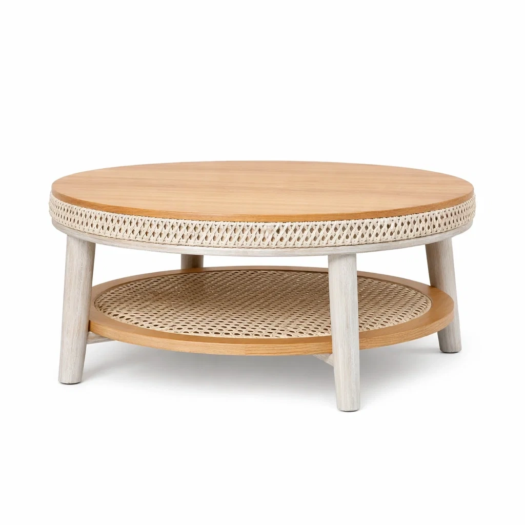 Natural Cane Round Coffee Table Natural Wood-furnigrit