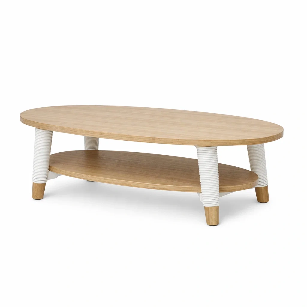 Oval Wooden Coffee Table with Rope Legs Natural Oak-furnigrit