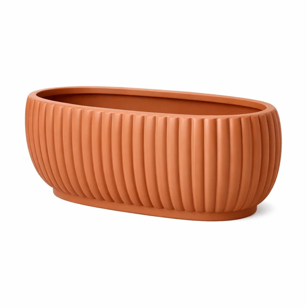 Oval Ribbed Outdoor Planter Terracotta-furnigrit