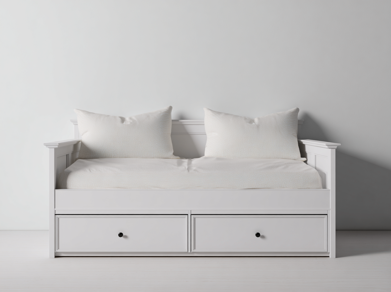 Sofa Bed wooden frame with integrated storage drawers 196x95x82 cm - white painted finish - classic daybed design-Havengetden