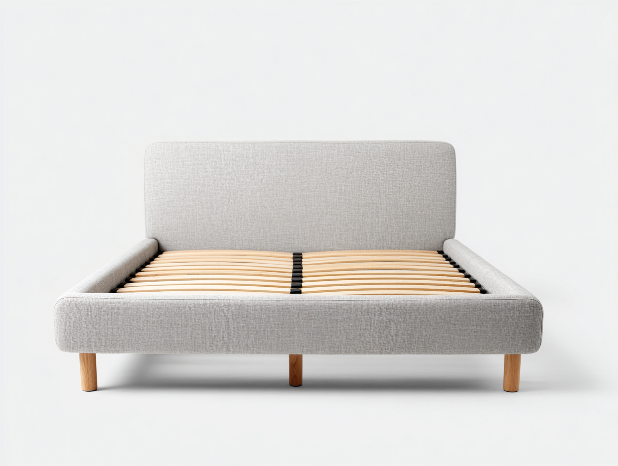 Double Bed fabric upholstered solid wood 200x160x95 cm - light grey - modern bedroom furniture-Havengetden