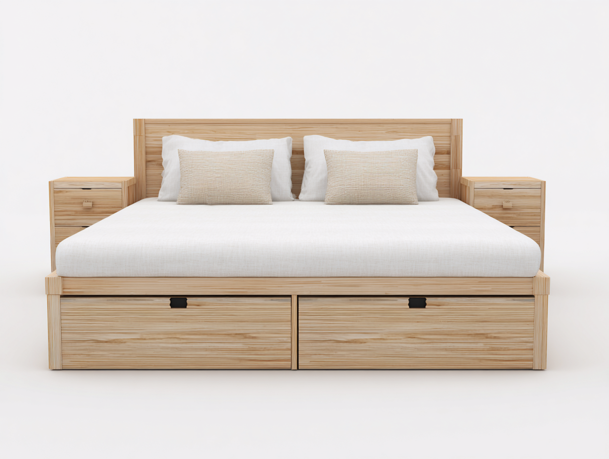 Double Bed Solid Wood 220x180x100 cm - Natural Wood - Modern Bedroom Design-Havengetden