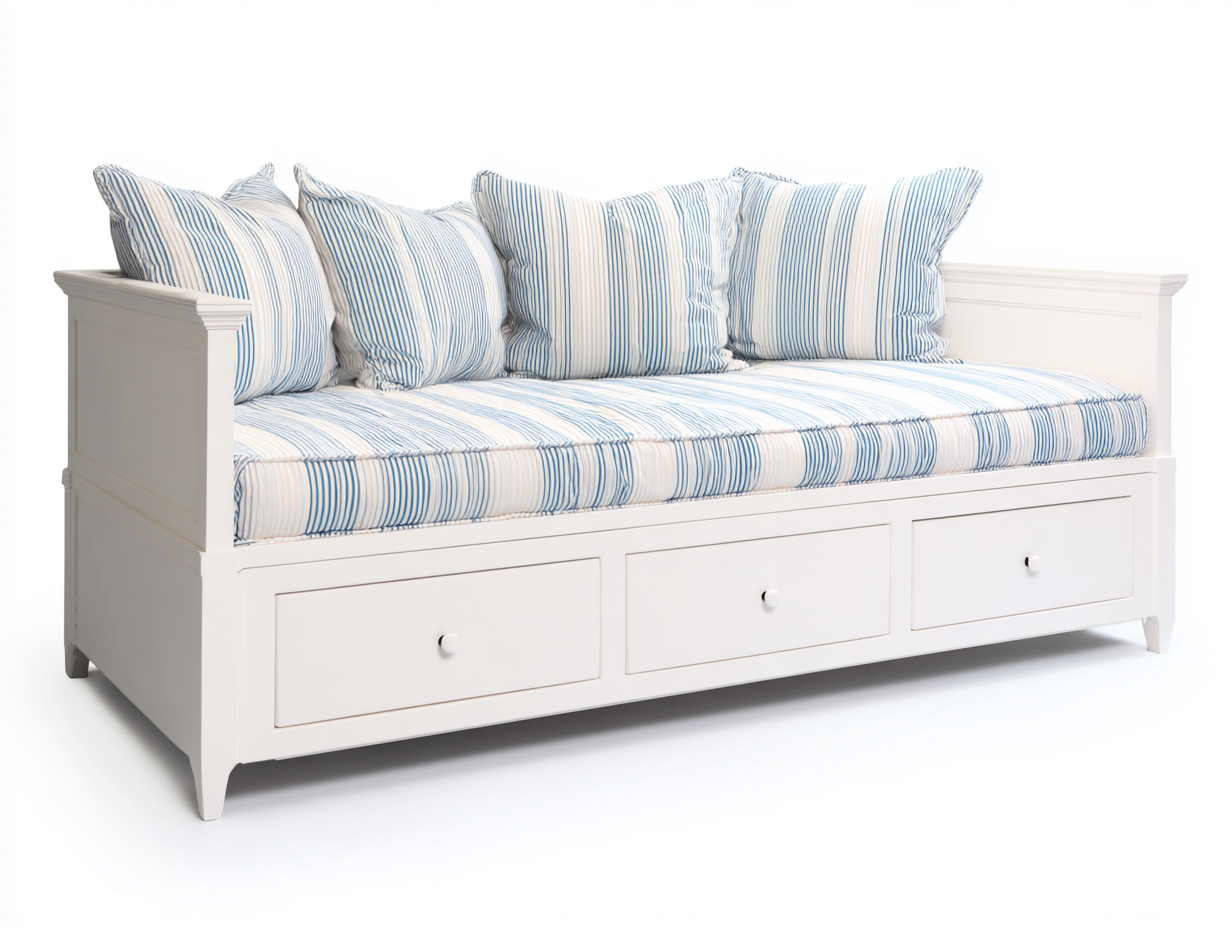 Sofa Bed solid wood daybed with storage drawers 200x90x85 cm - white - classic coastal design-Havengetden