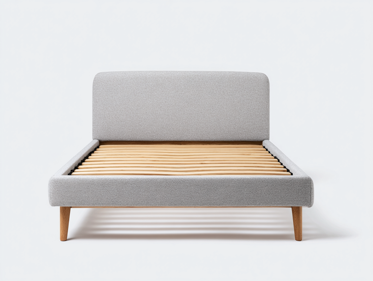 Double Bed fabric upholstered wooden legs 210x170x105 cm - light grey - modern bedroom design-Havengetden